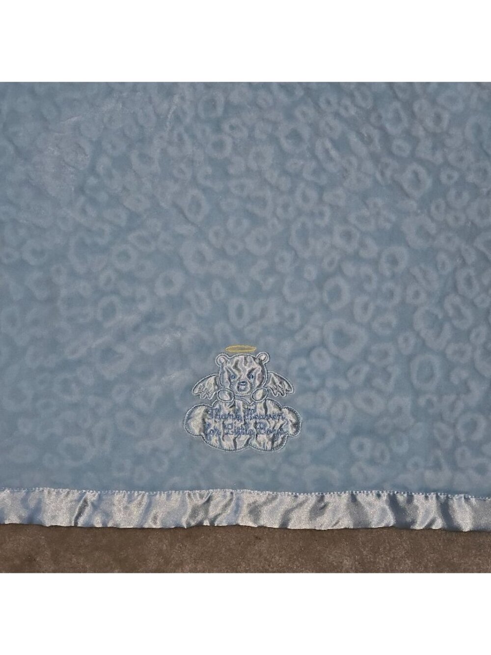 Baby Starters Thank Heaven Little Boys Blanket Blue Bear Fleece Satin Embossed